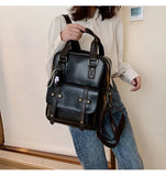 Lady Student Backpack PU Leather Waterproof School Bag