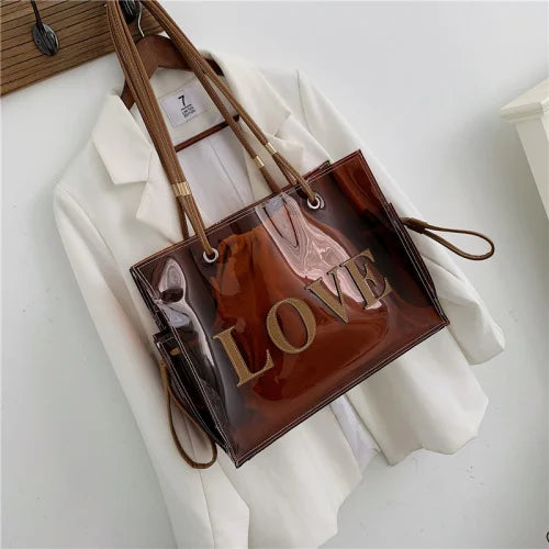 Clear Shoulder Bag for Women Transparent Beach Tote Travel Handbag