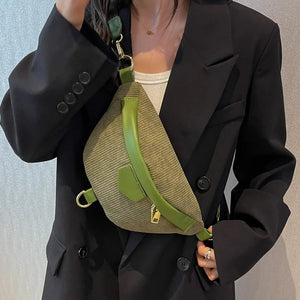 Corduroy Lady Waist Bag Winter Belt Pack Casual Phone Crossbody Chest Bags