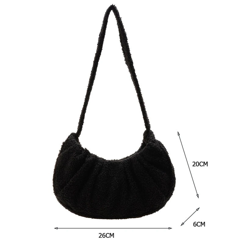 Lady Woolen Small Pleated Shoulder Underarm Bags Fluffy Clutch Solid Shop