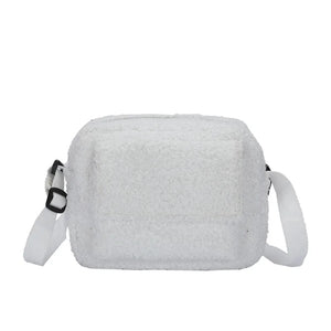 Lamb Plush Shoulder Bags Brown Zipper Pockets Crossbody Small Shopping Bags