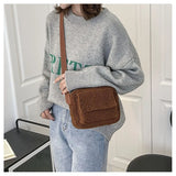 Lamb Plush Shoulder Bags Brown Zipper Pockets Crossbody Small Shopping Bags