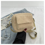 Lamb Plush Shoulder Bags Brown Zipper Pockets Crossbody Small Shopping Bags