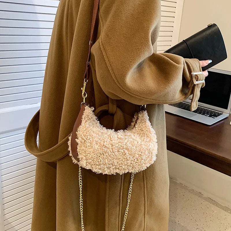 Plush Chains Handbags Soft Messenger Bags For Women