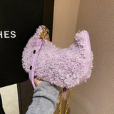 Plush Chains Handbags Soft Messenger Bags For Women