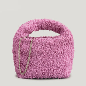 Lambswool Women Handbag Hobos Shoulder Bags Faux Fur Chains Crossbody Bag