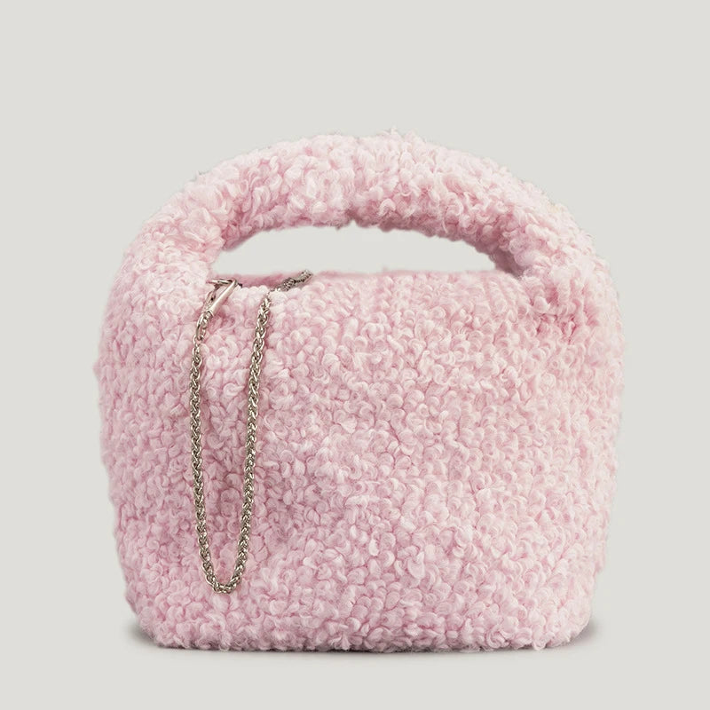 Lambswool Women Handbag Hobos Shoulder Bags Faux Fur Chains Crossbody Bag