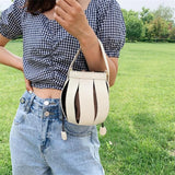 Lantern Shape Women Round Bag Hollow Out Bucket Bags