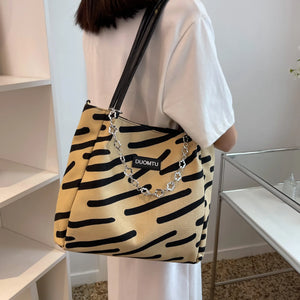 Large Capacity Beach Shopping Tote Bag Ladies Striped Vintage Canvas Handbag