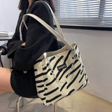 Large Capacity Beach Shopping Tote Bag Ladies Striped Vintage Canvas Handbag