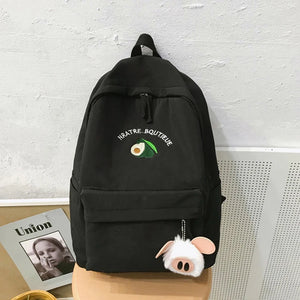 Canvas Backpack for Teenagers Avocado Embroidery School Shoulder Bag