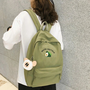 Canvas Backpack for Teenagers Avocado Embroidery School Shoulder Bag