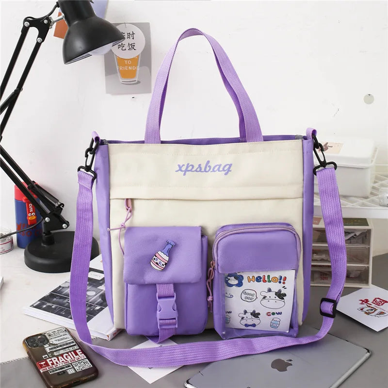 Large Capacity Canvas Crossbody Bag Women College Style
