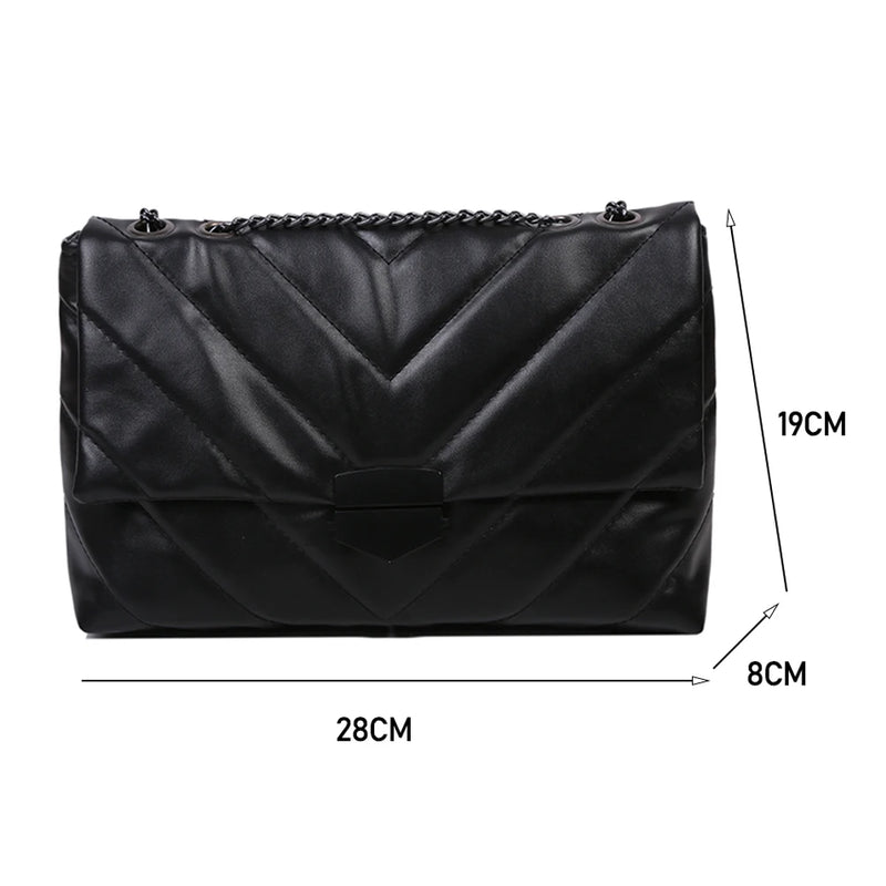 Large Capacity Shoulder Handbag Women Solid PU Leather Crossbody Bag