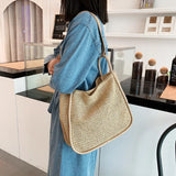 Large Capacity Straw Shoulder Bag for Women Daily Shopping with Zipper