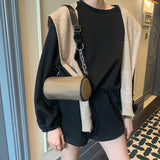 Large PU Leather Shoulder Bag Woman Casual Tote Nylon Solid Handbag Crossbody