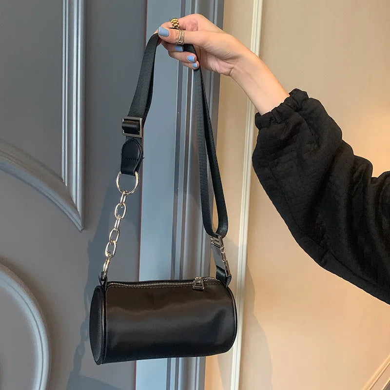 Large PU Leather Shoulder Bag Woman Casual Tote Nylon Solid Handbag Crossbody