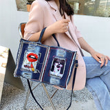 Large Pocket Casual Tote Women's Handbag Shoulder Handbags Denim Leather