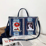 Large Pocket Casual Tote Women's Handbag Shoulder Handbags Denim Leather