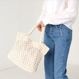 Straw Beach Shoulder Tote Handbag Hollow Out Shopping Bag