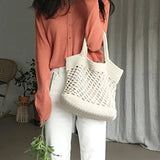 Straw Beach Shoulder Tote Handbag Hollow Out Shopping Bag