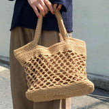 Straw Beach Shoulder Tote Handbag Hollow Out Shopping Bag