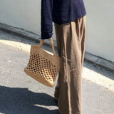 Straw Beach Shoulder Tote Handbag Hollow Out Shopping Bag