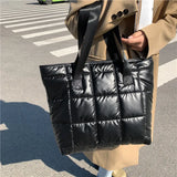 Large Tote Padded Handbags Quilted Women Shoulder Bags Nylon Down Cotton
