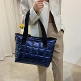 Quilted Nylon Shoulder Bag Padded Handbag Large Tote for Women Winter Purse