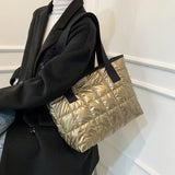 Quilted Women Shoulder Bag Large Tote Padded Handbags Winter Purse