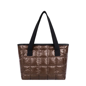 Quilted Nylon Shoulder Bag Padded Handbag Large Tote for Women Winter Purse