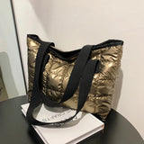 Quilted Nylon Shoulder Bag Padded Handbag Large Tote for Women Winter Purse