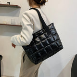 Quilted Nylon Shoulder Bag Padded Handbag Large Tote for Women Winter Purse