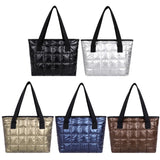 Quilted Nylon Shoulder Bag Padded Handbag Large Tote for Women Winter Purse