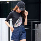 Geometric Pattern PU Leather Fanny Chest Pack Women