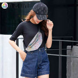 Fanny Chest Pack Geometric Pattern PU Leather Waist Belt Pouch Crossbody Bag