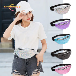 Women's Laser Fanny Waist Bag PU Leather Casual Chest Phone Pouch