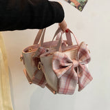 Lattice Bow Handbag Women's Solid Pu Bucket High Woman Messenger Bag