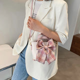 Lattice Bow Handbag Women's Solid Pu Bucket High Woman Messenger Bag
