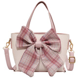 Lattice Bow Handbag Women's Solid Pu Bucket High Woman Messenger Bag