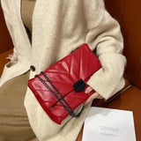 Retro PU Leather Crossbody Bag with Lattice Pattern Chain