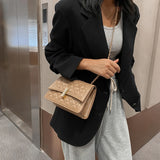 Lattice Pattern PU Leather Messenger Bag Women Solid Casual Purse