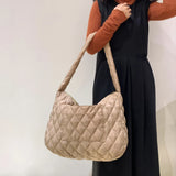 Lattice Pattern Shoulder Bags Space Cotton Handbags Women Large Capacity Tote Ba