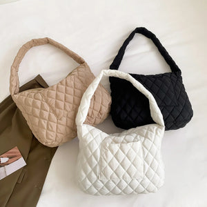 Lattice Pattern Shoulder Bags Space Cotton Handbags Women Large Capacity Tote Ba