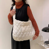 Lattice Pattern Shoulder Bags Space Cotton Handbags Women Large Capacity Tote Ba