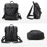 Waterproof PU Leather Backpack Women Zipper Casual Shoulder Bag