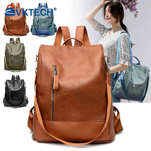Women's Retro PU Leather Backpack College Shoulder School Bag
