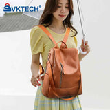 Women's Retro PU Leather Backpack College Shoulder School Bag