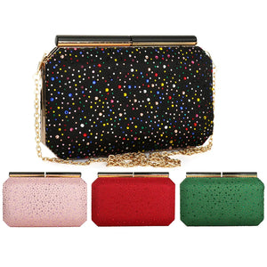 Leather Box Bag Evening Clutches Crossbody Rhinestone Party Purse Women