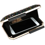 Leather Box Bag Evening Clutches Crossbody Rhinestone Party Purse Women